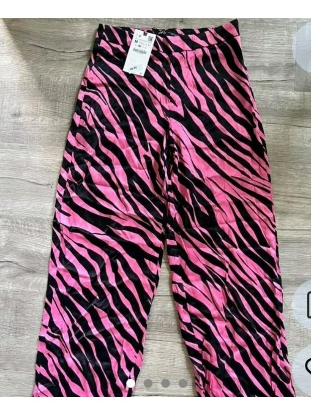 Zara Pants Zebra Print High-Waist Satin Effect Flare Leg Pant Black XS 1478 045 - Picture 1 of 9